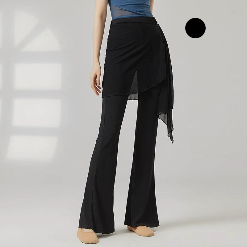 Pantalon de Danse Moderne Femme Long Micro-Évasé Pantalon Latin Jupe Wrap en Maille Costume de Pratique Classique Vêtement de Danse en Ligne de Scène Féminin