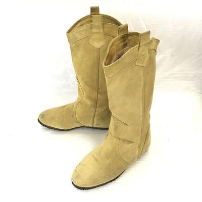 Italy Fabio Rusconi Crepe Sole Leather Western Pecos Boots 22.5-23.5 Yellow Brown(USED)