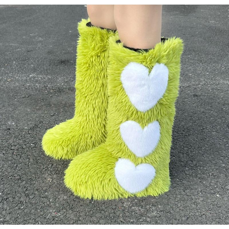 Winter snow shoes flat-bottomed long fluffy boots for women, piled and thickened waterproof and warm love snow boots for women