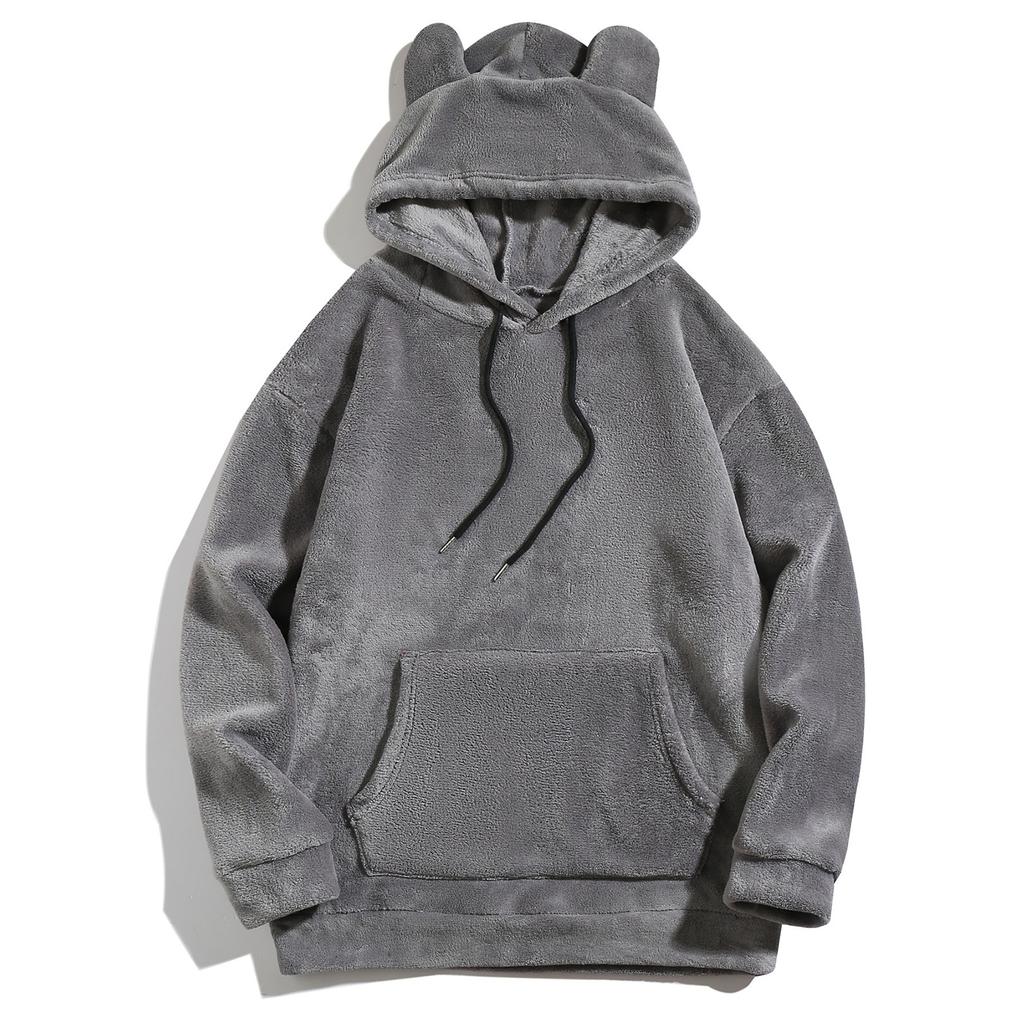 Men's Winter Fashion Solid Color Plush Hooded Sweatshirt