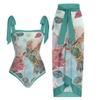 Womens Sexy Tie-Back Printed One-Piece Swimsuit With Removable Skirt High-Elastic Nylon Swimwear Pool Beach Vacation