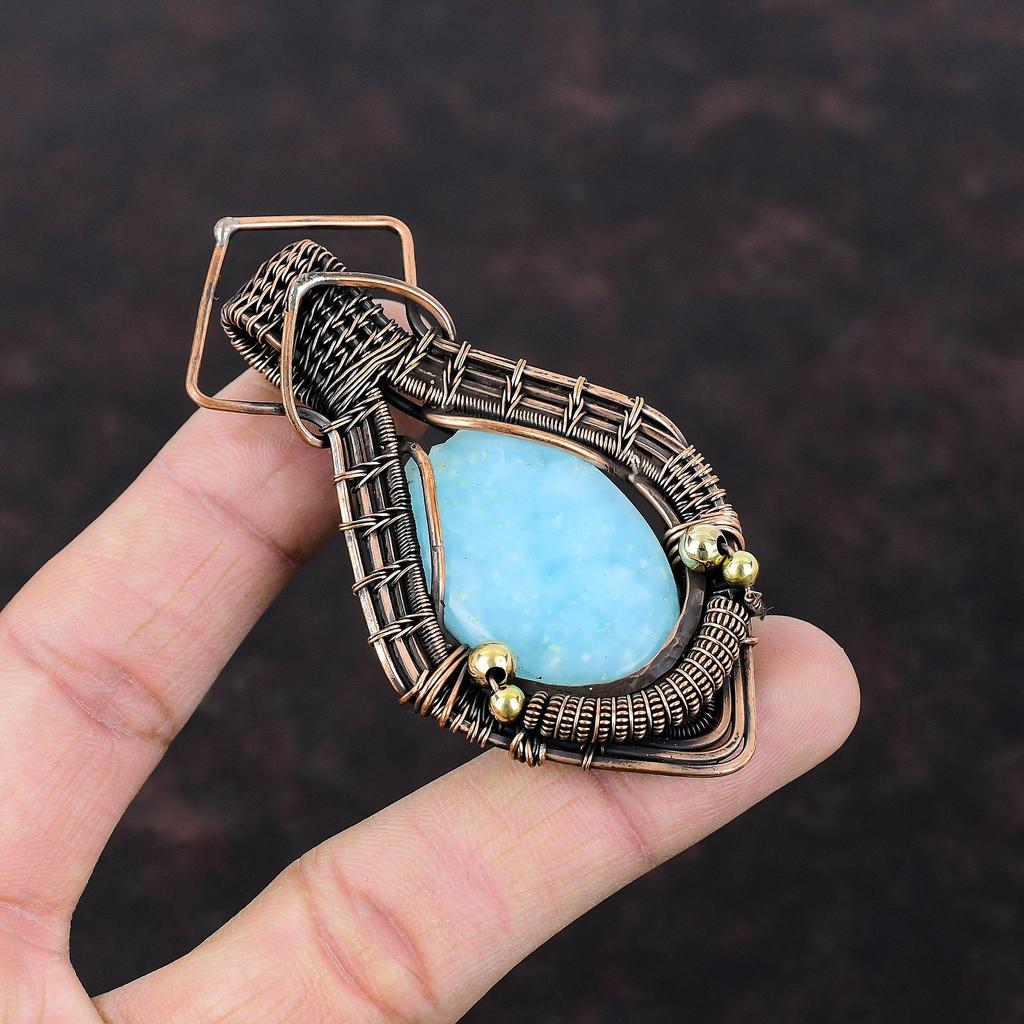 Hemimorphite Pendant Copper Wire Wrapped Gemstone Pendant Handmade Pendant Designer Copper Jewelry Gift For Engagement Wire Wrapped Jewelry