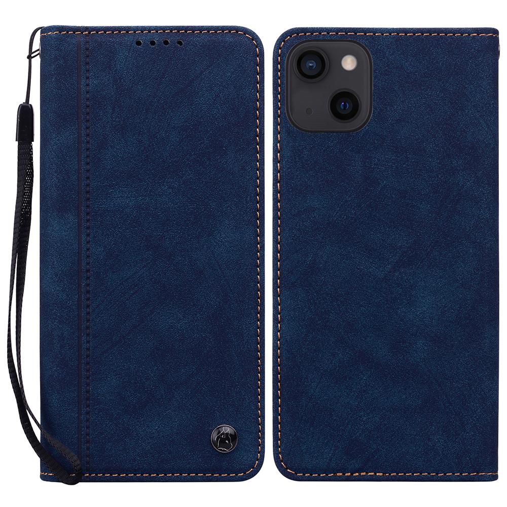For iPhone 14/13 Case Lines Pattern Wallet Leather Phone Cover with Strap