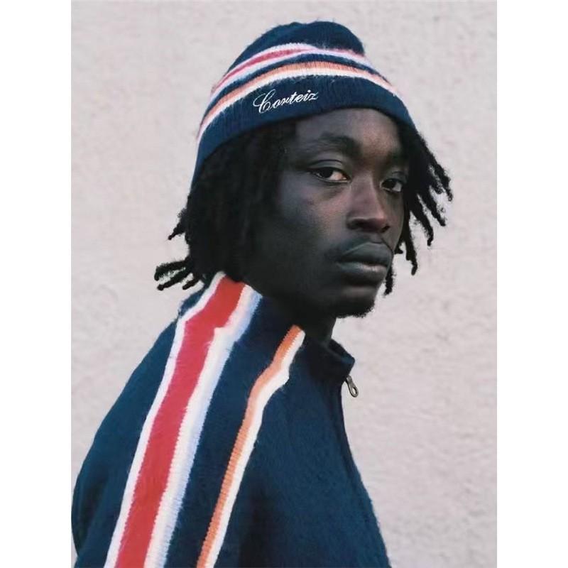 Felpa da uomo in cotone lavorato a maglia con colletto alto e cerniera Streetwear Hip Hop Maglione Vestibilità ampia Blu