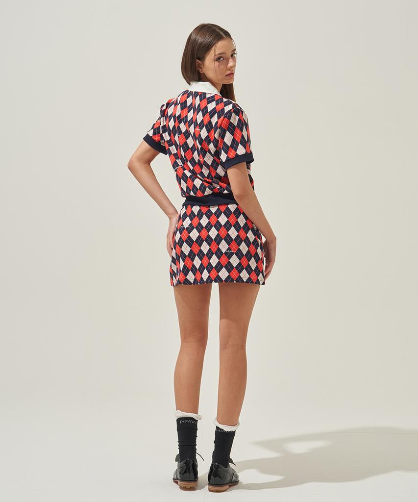 Candini Red (Navy) Argyle Mini Skirt