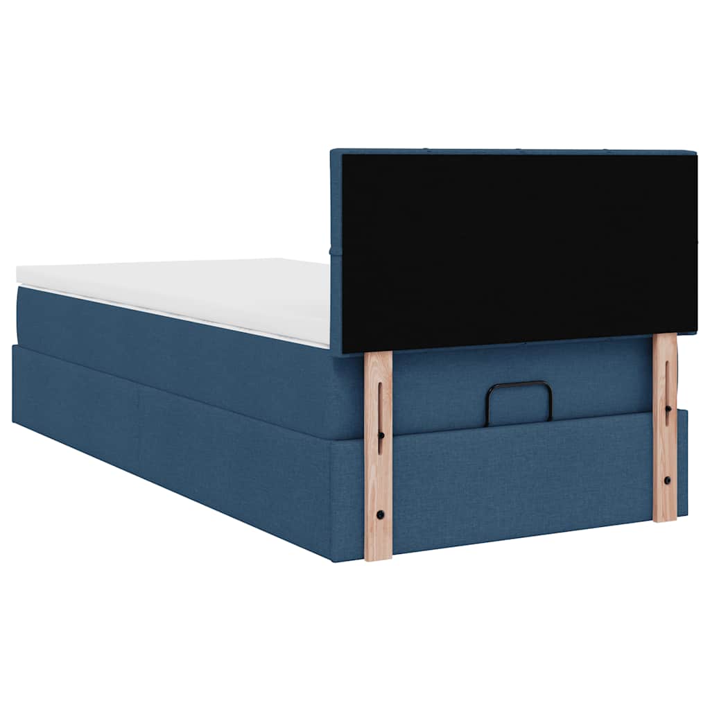 Ottoman Bed with Mattress Blue 90x200 Cm Fabric