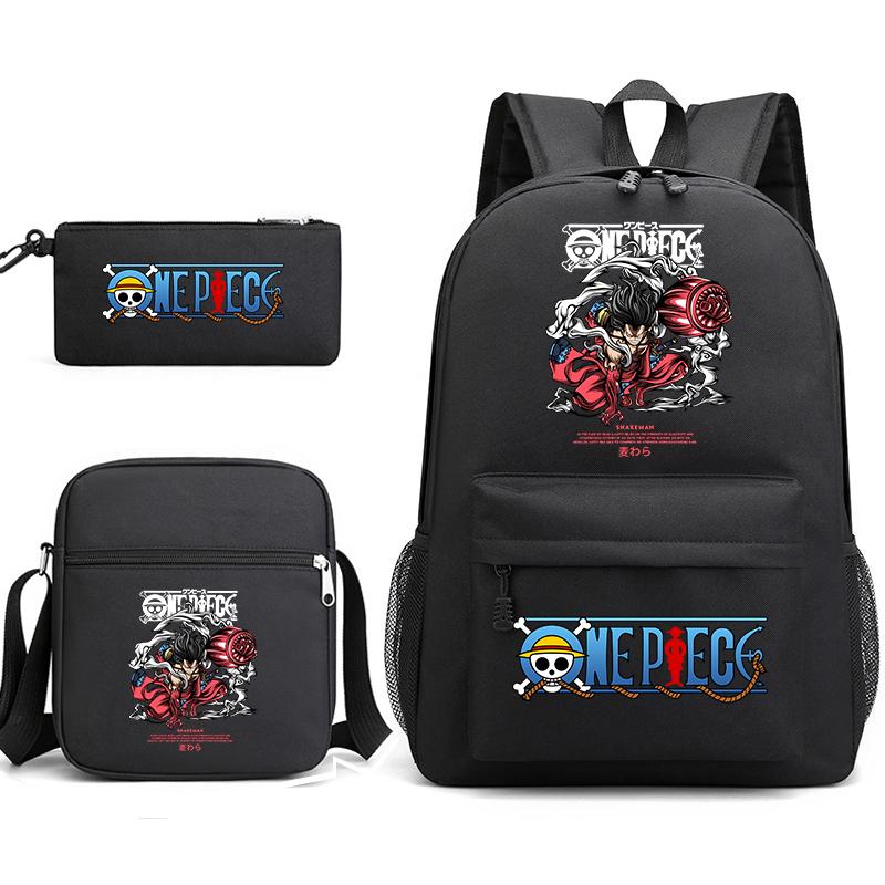 One Piece Luffy Anime Print Student Backpack Set 3 In 1 School Bag for Boys Girls with Pencil Case Tote Shoulder Bag