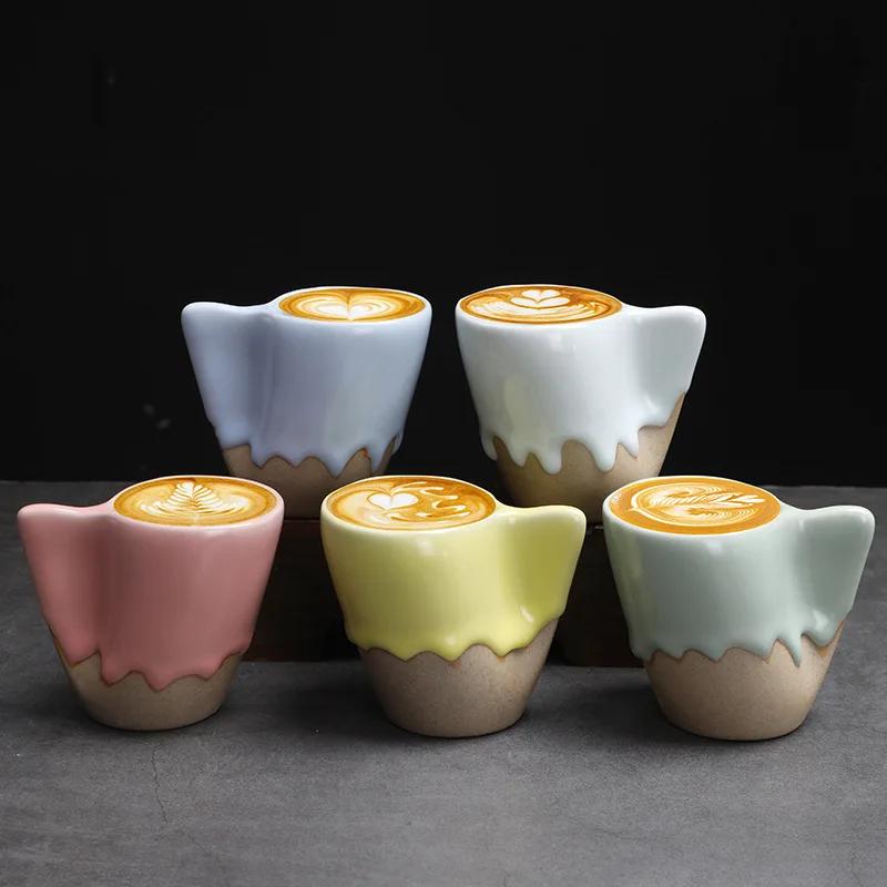 130ml Tazza da Caffè in Ceramica Creativa Tazza Espresso Vintage Ceramica Grezza Utensile da Bere per il Tè Pomeridiano Tazza da Acqua da Ufficio Regalo per Coppia
