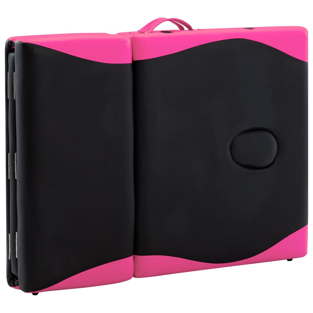 Foldable 4 Zone Massage Table with Aluminum Frame Black and Pink