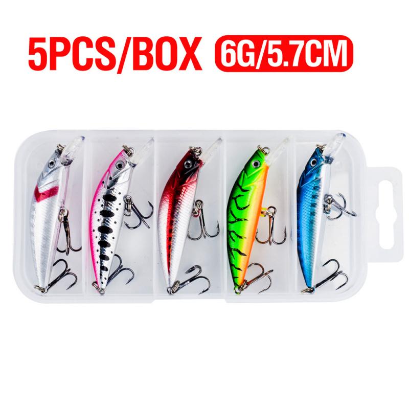 5PCS 5.7CM 6GJapanese-style Sinking Minnow Vibrating Five-eye Fishing Lure, Artificial Bait for All Swimming Layers, Minnow Hard