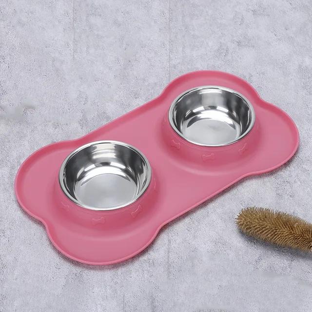 Antislip Double Dog Bowl With Silicone Mat Durable Stainless Steel Water Food Feeder Pet Feeding Drinking Bowls for Dogs Cats