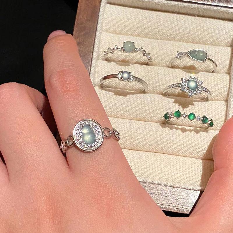 New Chinese Cold Feeling Chalcedony Gourd Water Drop Ring Female Personality Light Luxury Retro Elegant Versatile Ring Ring