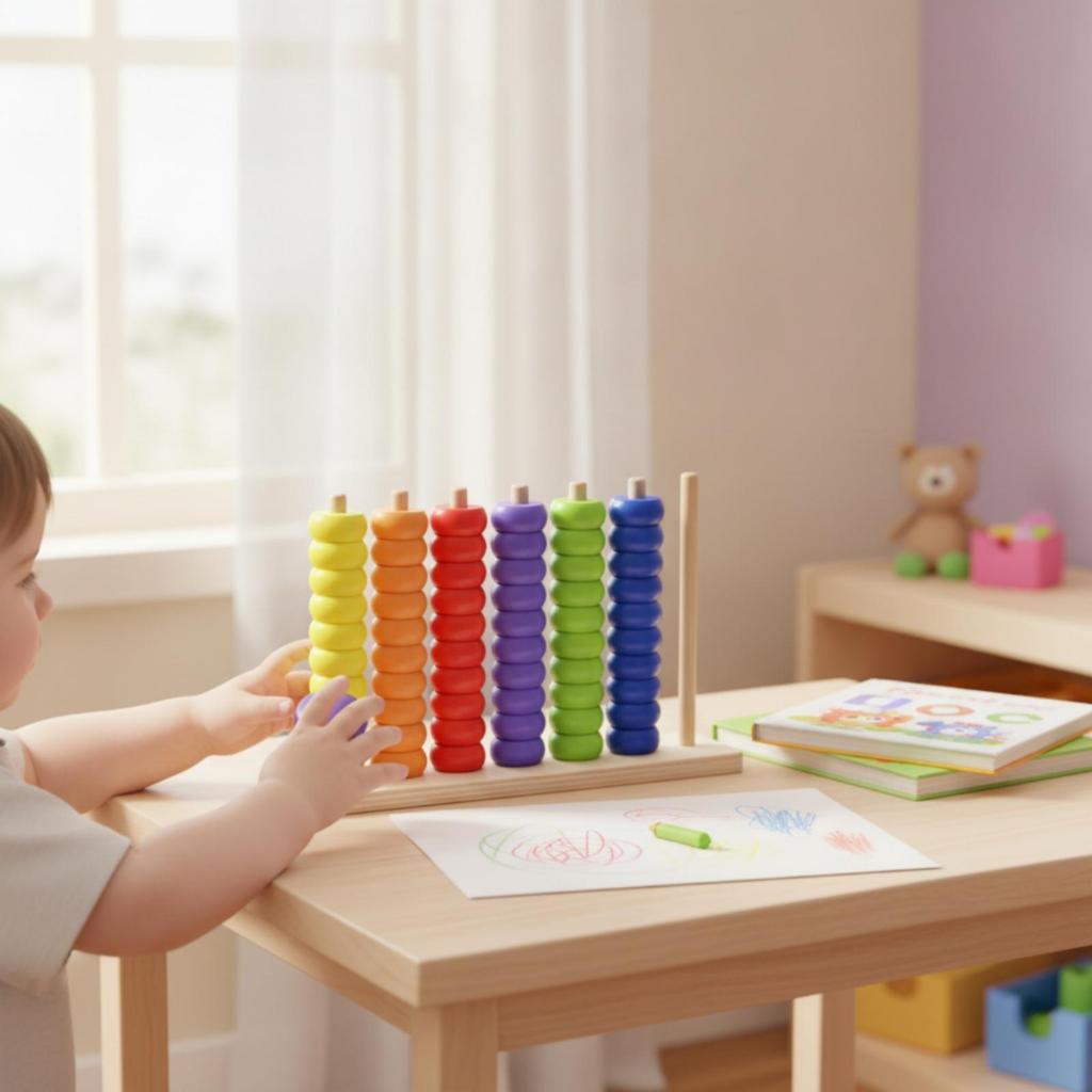 Rainbow Bead Abacus Wood Finish Wooden Toy Textured