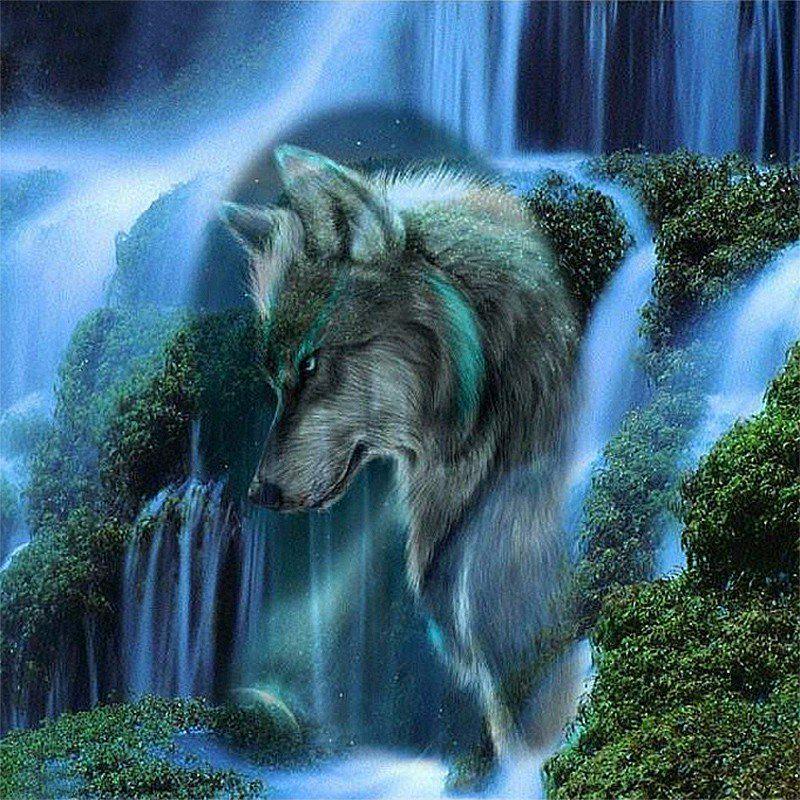 Exquisite Full Square Mosaic Diamond 5d Diy Diamond Painting Wolf Waterfall Scenic Embroidery Cross