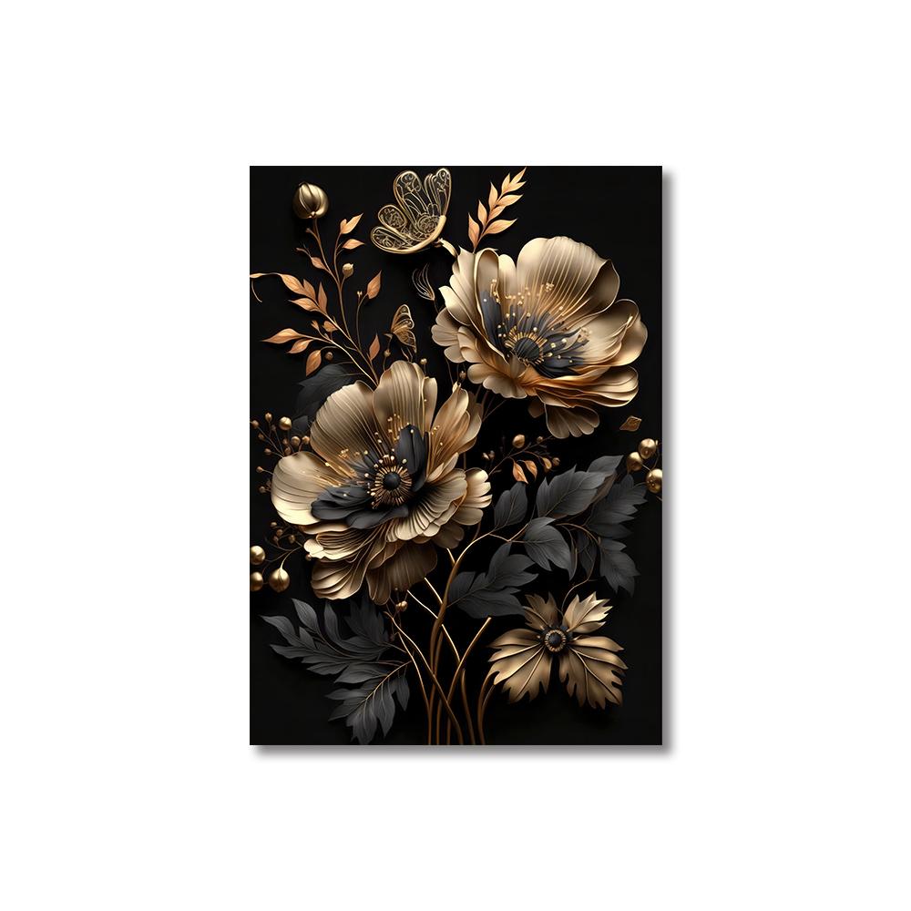 3 pezzi Poster Moderno Nordico con Fiori Elegante Arte da Parete per Soggiorno Decorazione Casa Nero Oro Pittura su Tela Decorazione Poster Arte da Parete