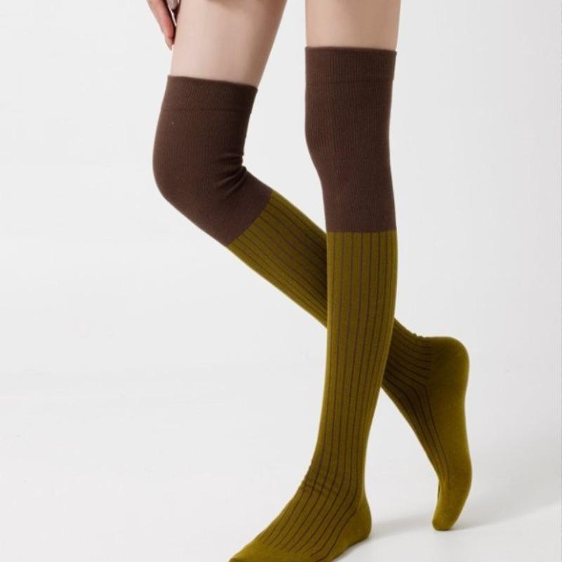 College Style Pressure Comic Leg Black and Gray Contrasting Over-the-knee Socks Women's Striped Slimming Autumn and Winter Thigh Socks