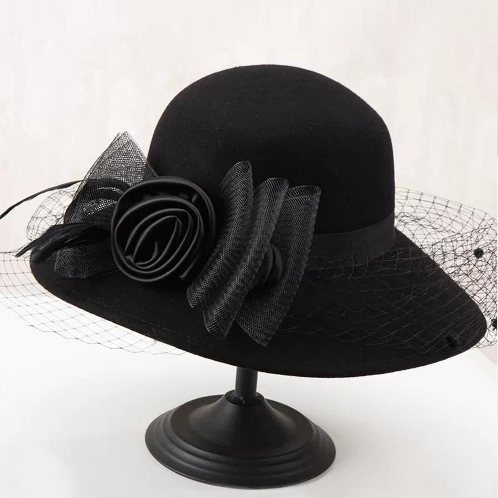 Winter Hat for Women French Hepburn Style Banquet Top Hat Light Luxury High-end European and American Retro Woolen Hat Thick