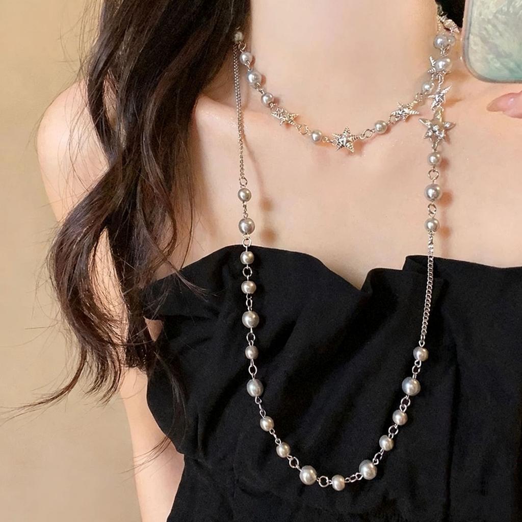 Temperament Nischen Design Exquisite Lange Imitation Perlenkette Halskette Pulloverkette Trendig Hochzeitsparty Süßer Schmuck Geschenk