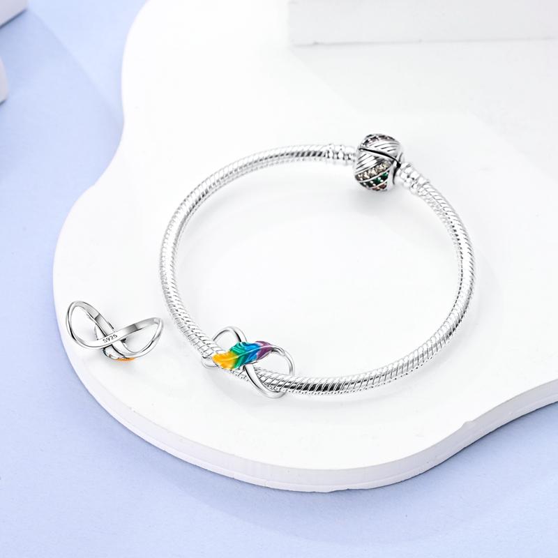 Original Charms Copper Colorful Feather Infinity Symbol Beads Fit Charms Plata Bracelets For Women Jewelry Making Gifts
