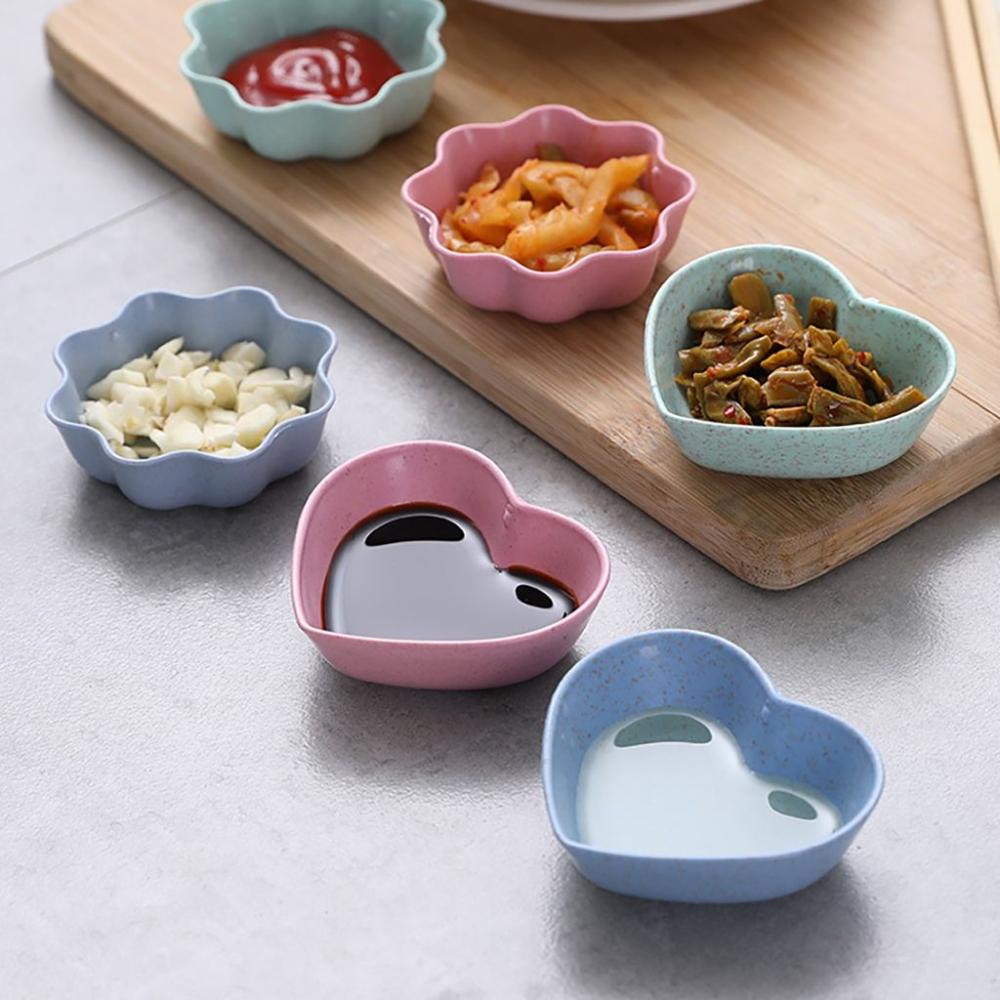 Heart,Flower Shape Wheat Straw+PP Material Appetizer Plates Smooth Edge Kitchen Supplies Tableware Mini Bowls Seasoning Dish