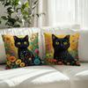 Artistic Black Cat - Floral Oil - Painting Pillow CoversLiving Room Sofa Cushion Cover, Soft and Comfortable, Room Decoration