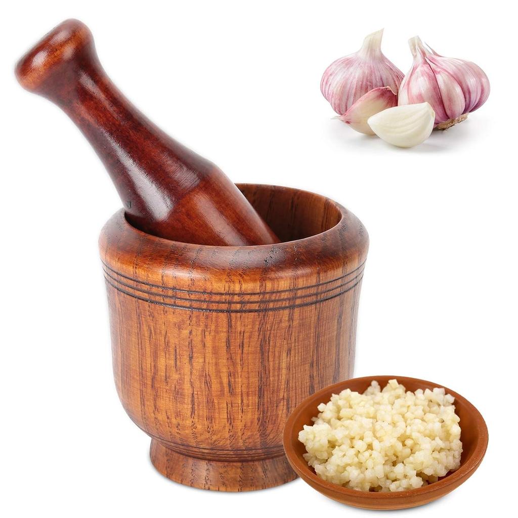 Wooden Grinding Bowl - Wooden Mortar Pestle Set, Household Kitchen Manual Garlic Masher, Ginger Spices Grinder Mortar and Pestle Set
