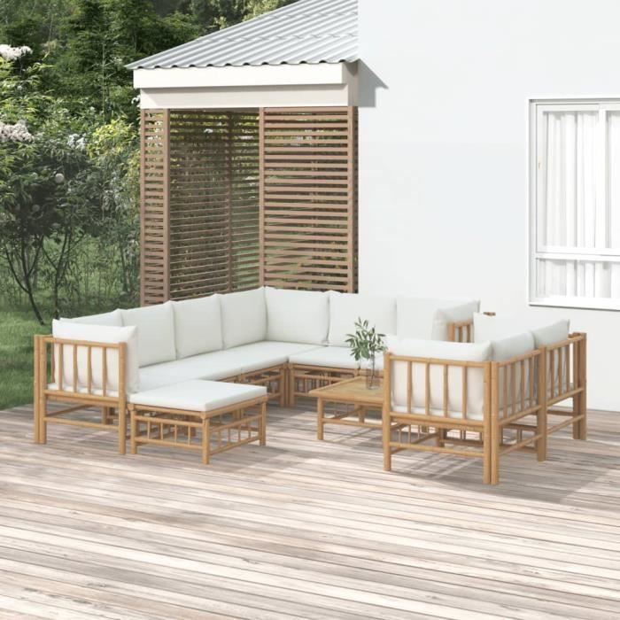 VidaXL Garden Lounge Set 10 Pcs with Cream White Cushions Bamboo 3155192