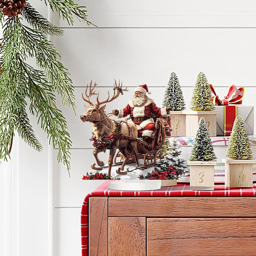 Weihnachtsmann und Rentierschlitten Tischdekoration mit Sockel 2D Acryl Weihnachtsschmuck 2025 Weihnachten Navidad Partyzubehör