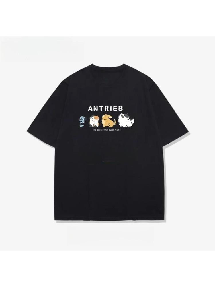 

Cotton Unisex Summer Tshirt Fan Animal Print Pattern Anime Funny Loose Comfortable Unisex Upper Body Round Neck Street Style M