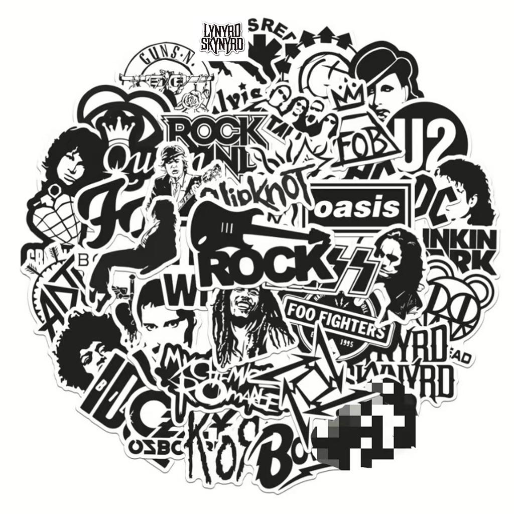 Non-Toxic Rock Music Stickers White And Black Fashion Band Graffiti For Ipad Car Phone Guitar Motorcycle Skateboard Luggage 50Pcs