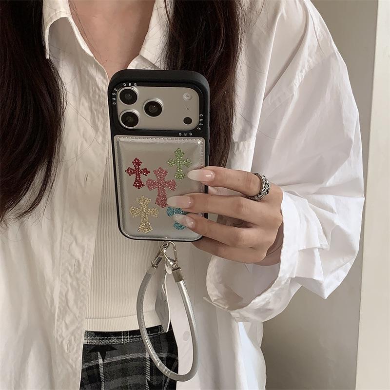 Bunte Strass-Leder-Kreuz-iPhone-Hülle für 17/16ProMax/15/14 - Damen Edition