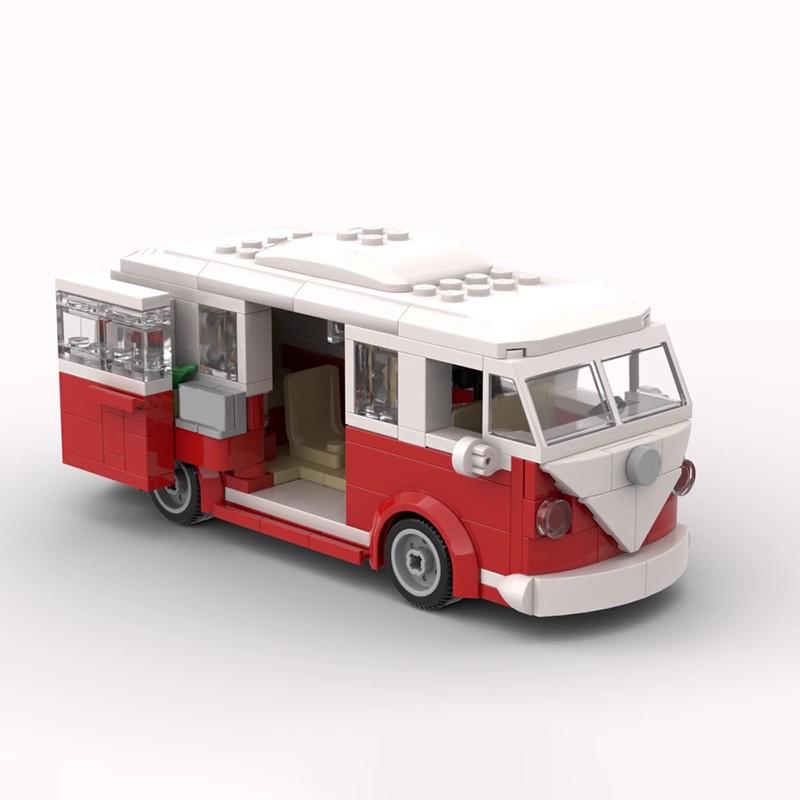 MOC Technisches Auto Kreativer VW T1 Campingbus und Anhänger 6 Noppen Breite Stadt Camping LKW Sets Bausteine Kinderspielzeug Geschenk