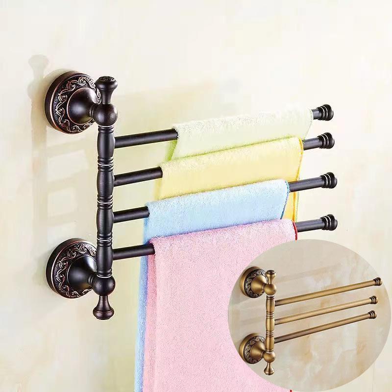 Antique Brass Towel Bar for Bathroom, Wall Mounted, Black Copper Swivel Towel Rack Holder, 3 Arms, 4 Arms