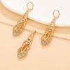 2PCS Vintage Geometric Shiny Zircon Jewelry Set Exquisite Pendant Necklace Hoop Earrings For Woman Trendy Style