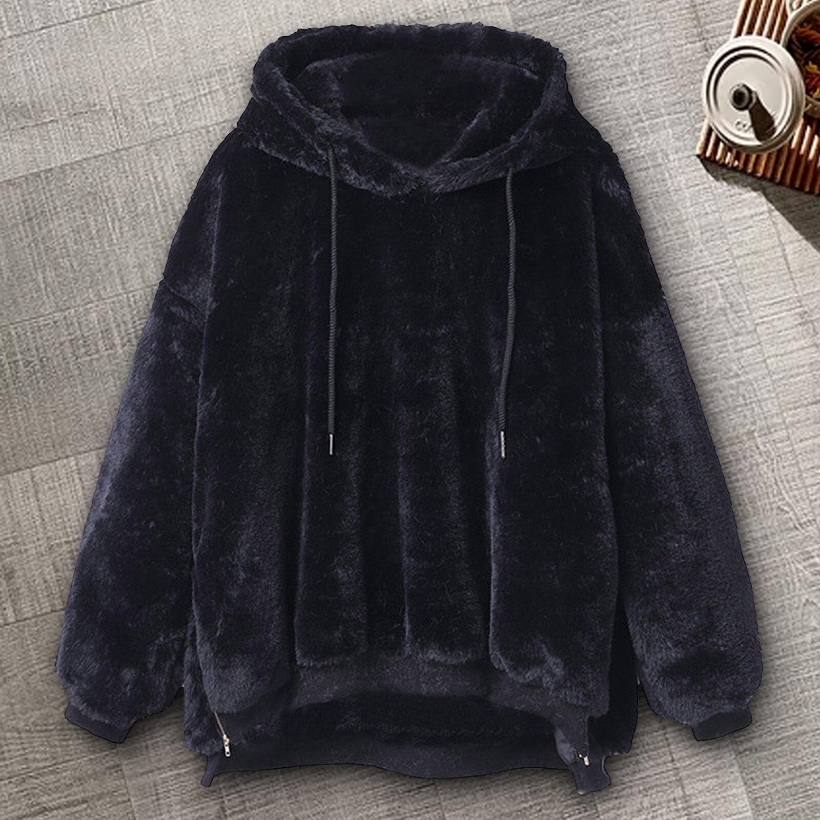 

Женское зимнее теплое пальто с капюшоном и длинными рукавами, флисовая верхняя одежда, толстовка, пальто XXL чёрный