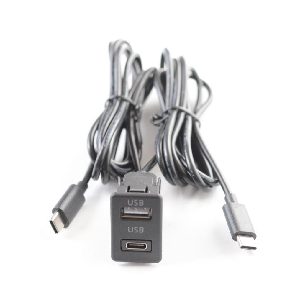 New 1x Car Dual Type-C USB+TYPE-C Port Panel Interface Extension Cable Adapter Panel