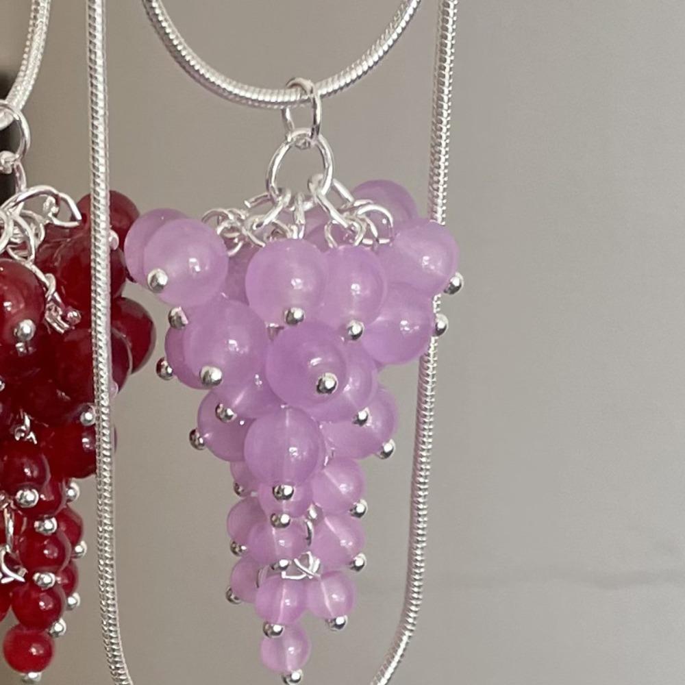 Silver Grapes Pendant Necklace Jewelry Pearl Grape Sweater Chain Grape Cluster Necklace  Summer