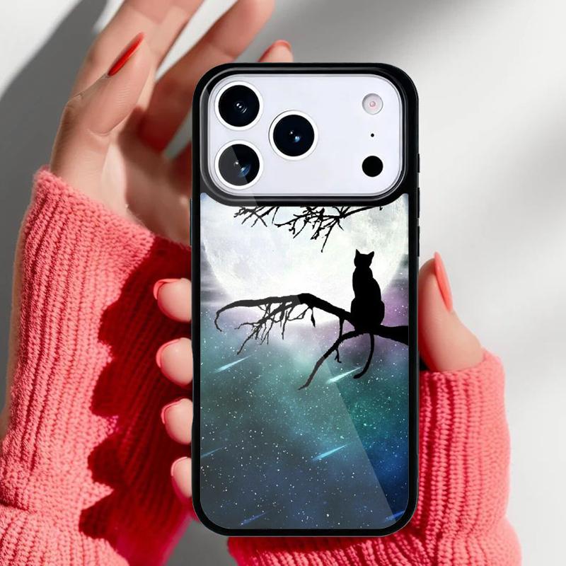 Anime Moon Cat Phone Case for iPhone 17 16 15 14 13 Pro Max Back Cover for 12 11 Pro Coque
