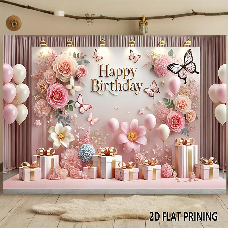 2D Pink Floral Backdrop for Girls' & Women's Birthday Shoots