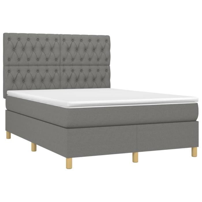 3142578 vidaXL Lit à sommier tapissier avec matelas Gris foncé 140x200cm Tissu