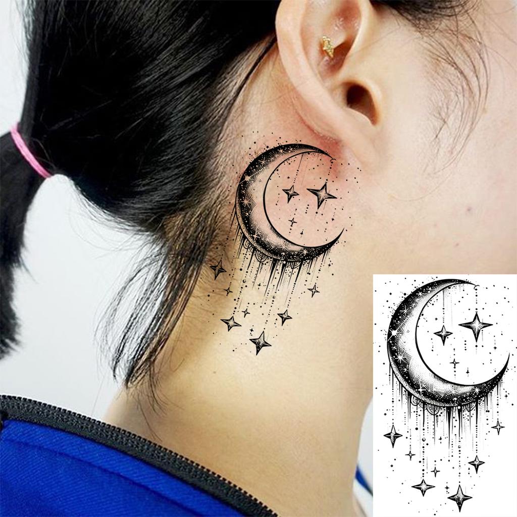 1 Sheet Crescent Sun Chain Temporary Tattoos For Women Hands Neck, Fake Tattoo Stickers Waterproof Long Lasting Realistic Tatoos