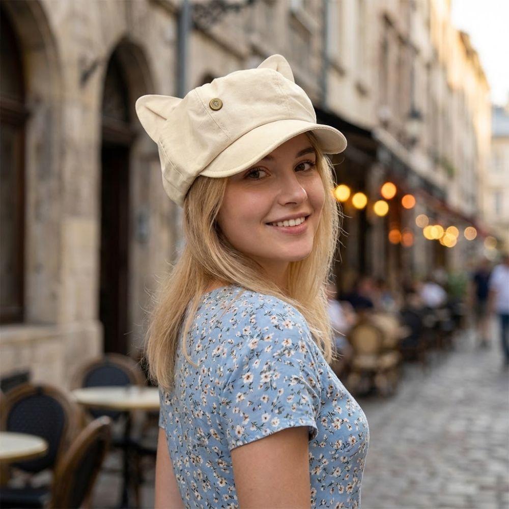 Cute Cat Ears Women's Beret Japanese Style Cat Paw Pattern Newsboy Cap Anime Sweet Baseball Cap Everyday Outfits