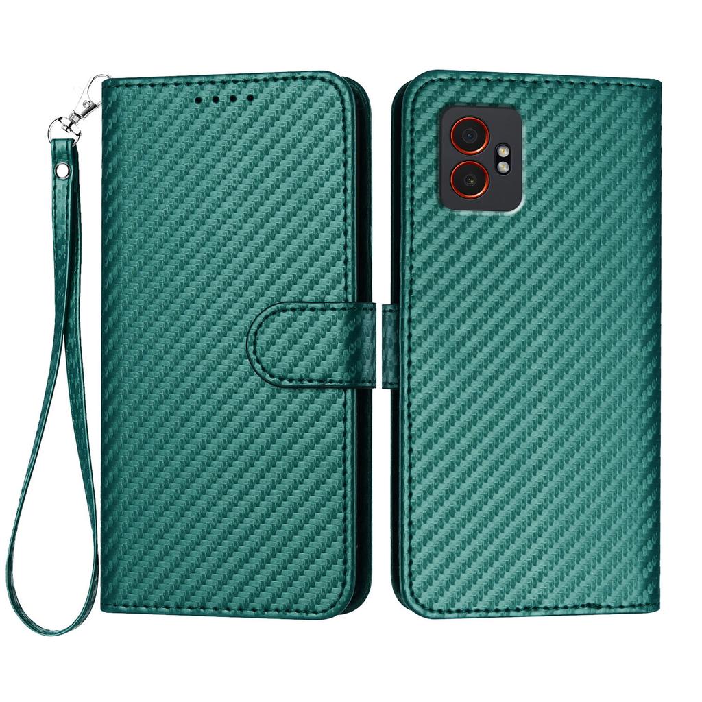 For Samsung Galaxy XCover7 Pro Wallet Case with Strap Carbon Fiber Texture Leather Mobile Cover