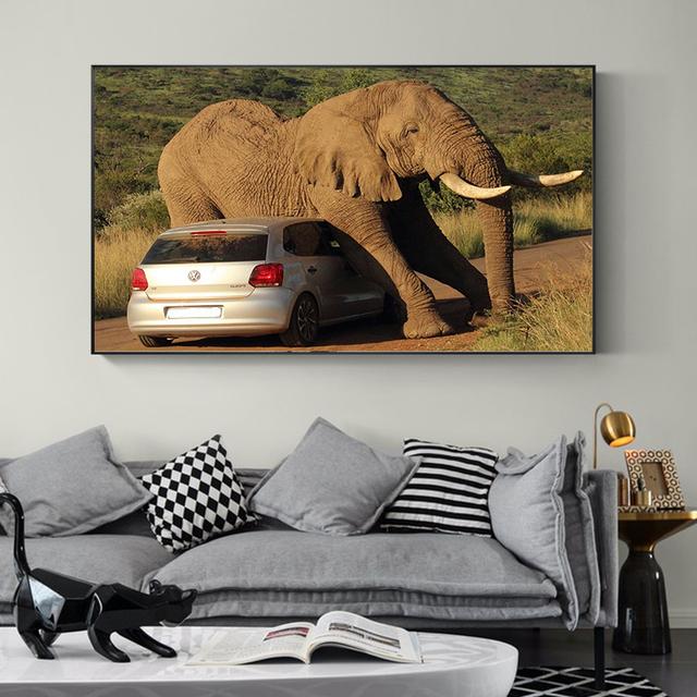 African Elephant Painting Landscape Animal Wall Art Print Elephant Poster Wall Picture for Living Room Bedroom Home Decor