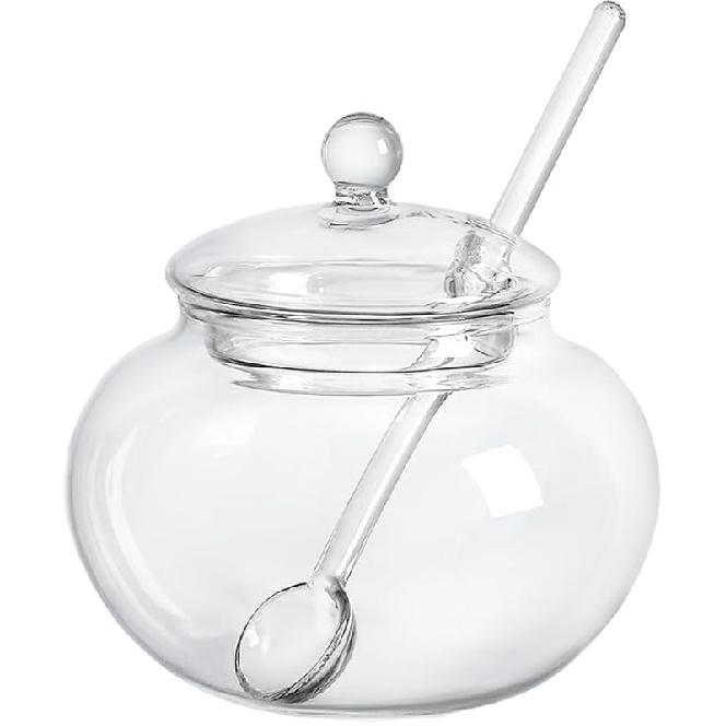 123Arts Прозрачная стеклянная сахарница с крышкой и ложечкой для сахара, 8 унций 1pcs
