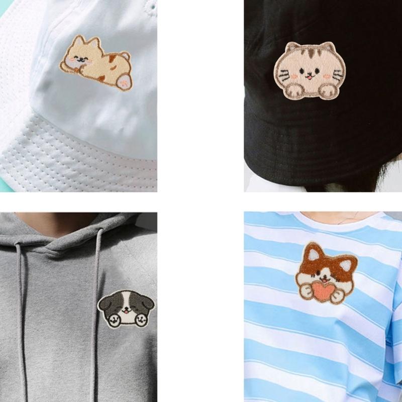 9 Pcs Lovely Dogs Repair Patches Cats Iron on Embroidered Patches Cartoon Animal Sew On Decorative Appliques for Clothes