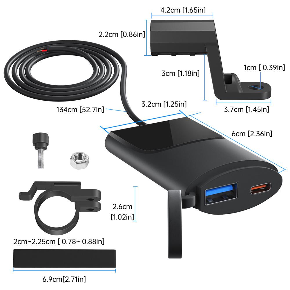 ABS Motorcycle Intelligent Charger 30W USB-C and 18W USB-A Dual Ports 12V-24V