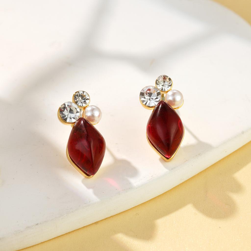 Light luxury fashion geometric color dopamine series stud earrings zircon earrings niche simplicity