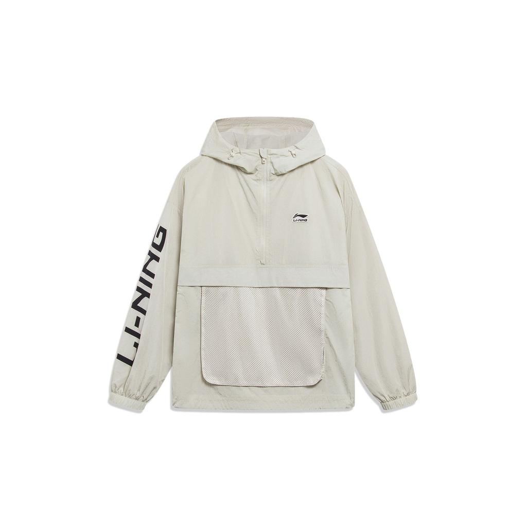 Li-Ning Sports Fashion Series Letter Print Hooded Half-Zip Pullover Jacket Unisex Jacket Silver-Gray AFDT525-4