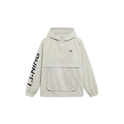 Li-Ning Sports Fashion Series Letter Print Hooded Half-Zip Pullover Jacket Unisex Jacket Silver-Gray AFDT525-4